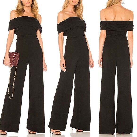 bobi BLACK Luxe Jersey Wide Leg Strapless Jumpsuit Off Shoulder Small - Picture 1 of 7